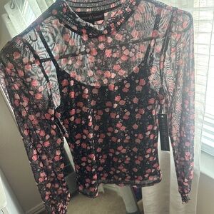 Almost famous long sleeve mesh with underwear tank top attached